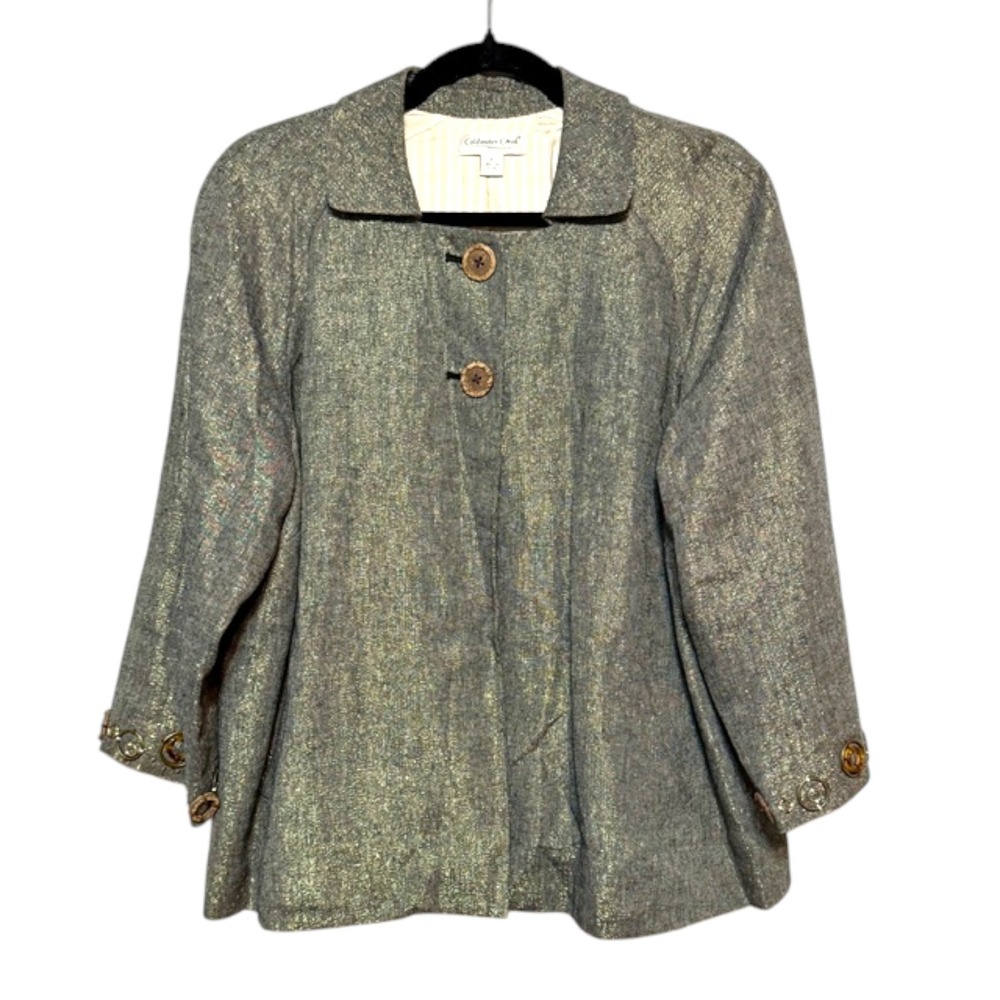 Vintage Coldwater Creek Linen Blend Swing Jacket Womens L Light Academia Classic